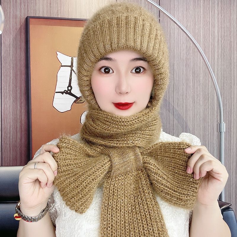 【保暖百搭帽子】帽子女围巾风雪帽加绒秋冬毛线帽护耳冬季针织帽冬