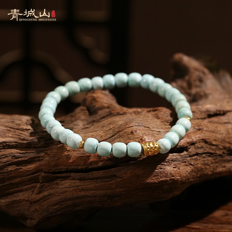 QINGCHENGSHAN/青城山高瓷6mm老型绿松手串原矿女款绿松石K金手链