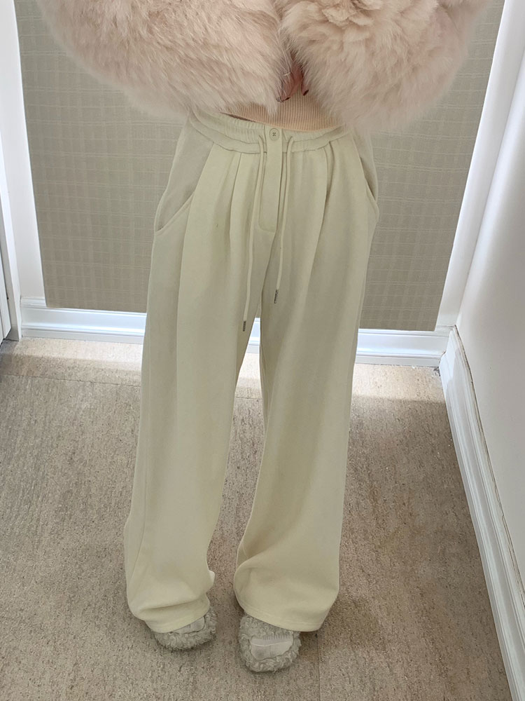 【花粉专享】纯色系慵懒风高腰阔腿拖地裤女秋冬加绒休闲裤