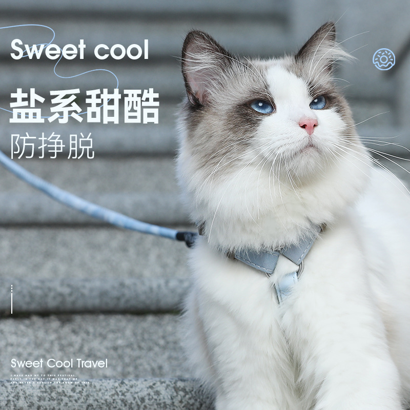 新款猫咪牵引绳遛猫绳工字型防挣脱猫咪牵引网红外出猫绳子胸背带