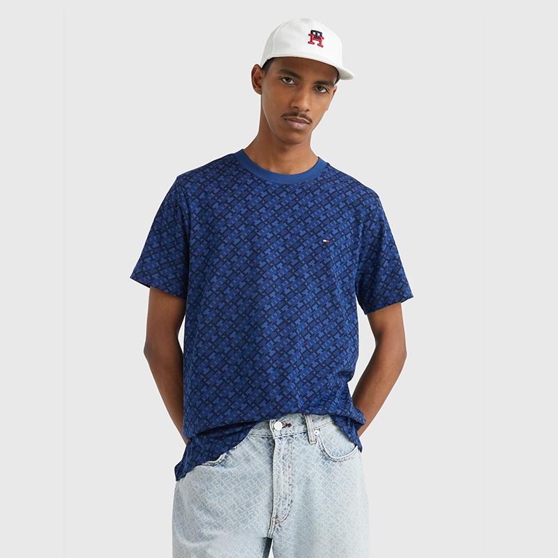 TOMMY HILFIGER夏季男士高档半袖平纹字母满印棉质短袖T恤 Nan