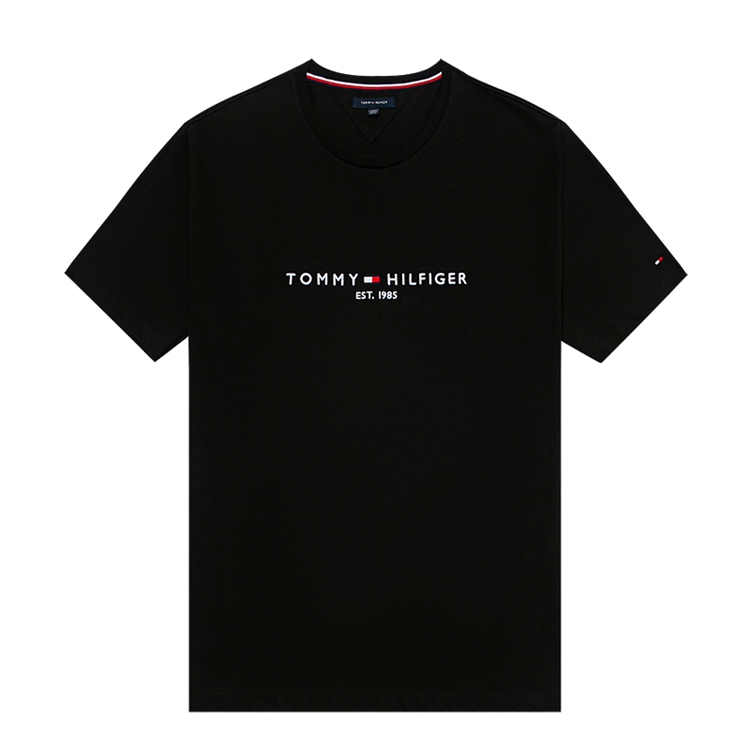 TOMMY HILFIGER 100%进口纯棉t恤夏季新品黑色短袖上衣78J6318 ZZ