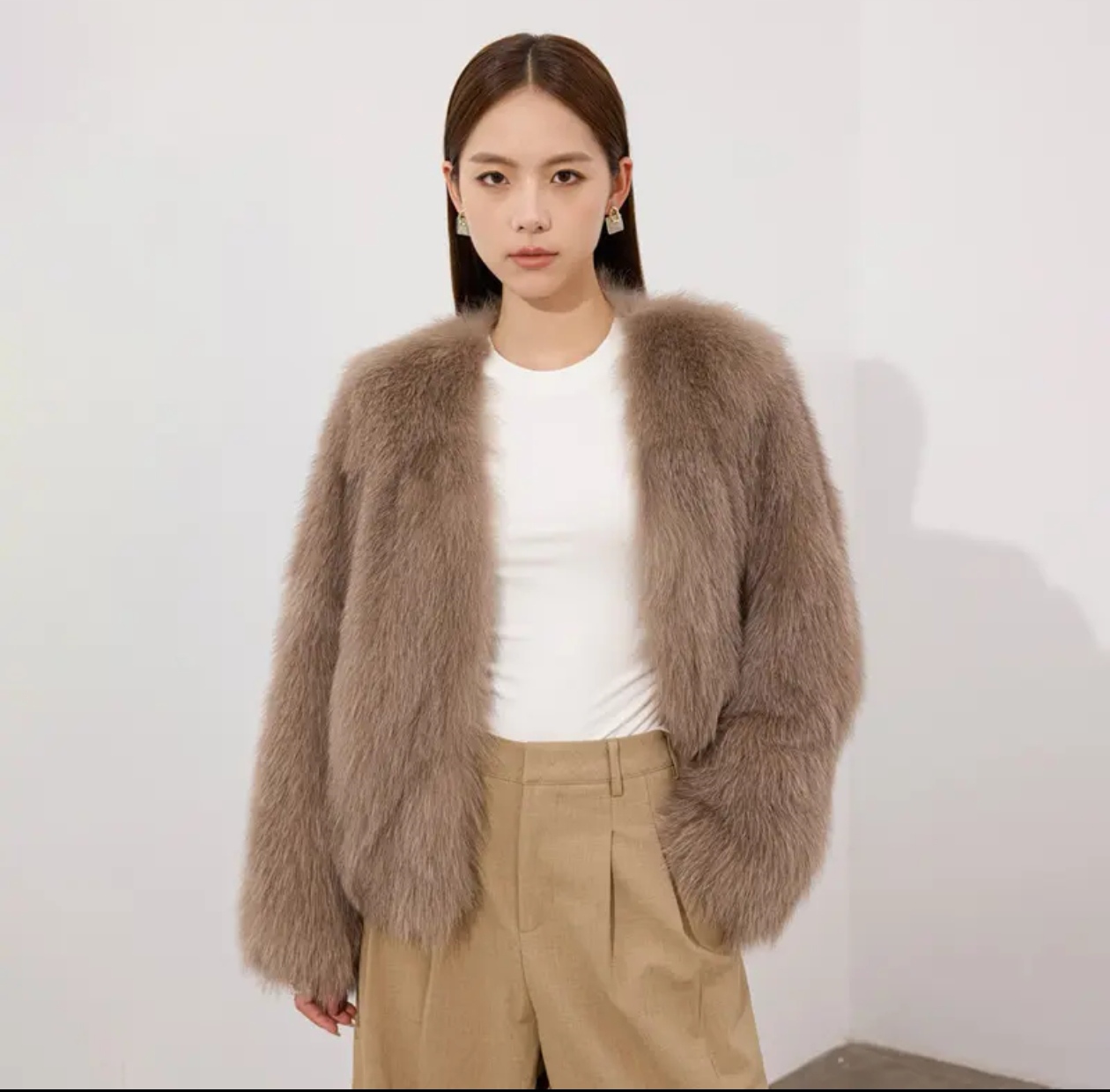 狐狸毛皮草外套女毛毛大衣年轻V领