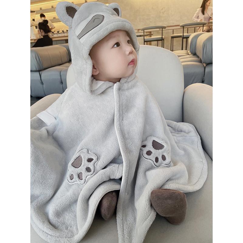 宝宝外出披风斗篷秋冬超萌可爱浣熊婴儿冬装挡风防风披肩外套冬季