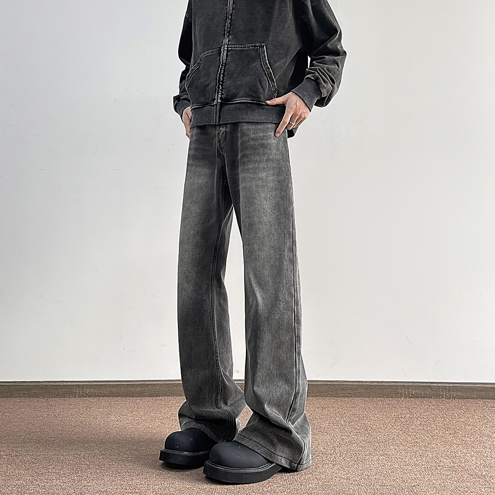 林社长2025春装新款宽松牛仔裤微喇牛仔长裤子复古美式潮流做旧