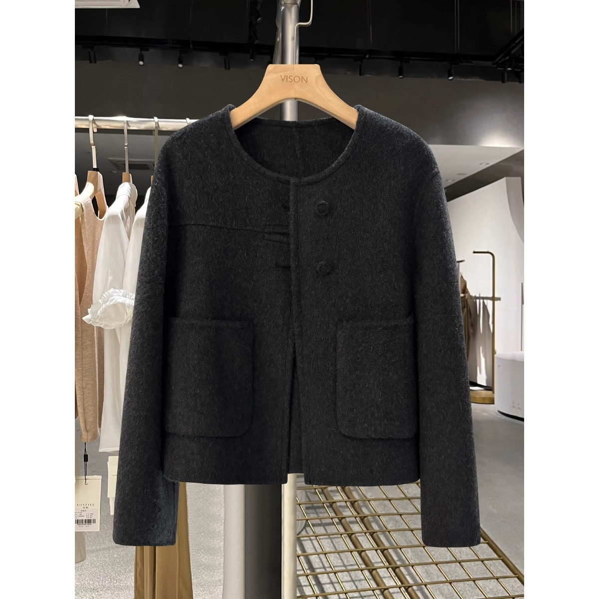 广州十三行高货! 短款毛呢外套女秋冬新款设计感小众双面呢子大衣