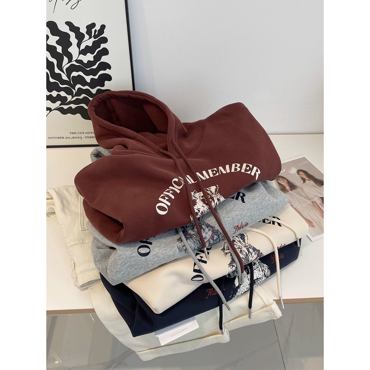 广州十三行高货! 印花加绒连帽卫衣女加厚宽松百搭显瘦小个子外套