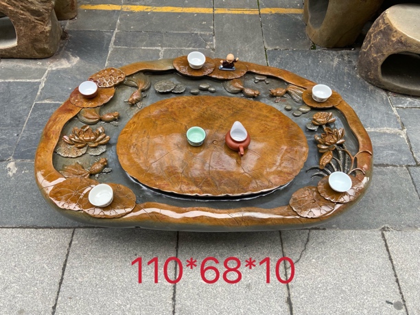 端砚石新款皮色漂亮茶盘天然纯手工雕刻客厅办公室一体刨意新奇
