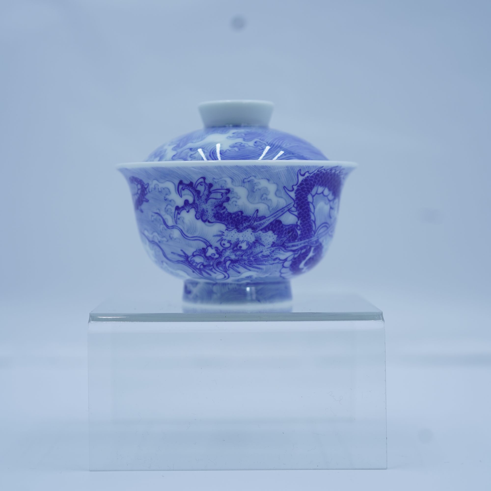 观辰青花陈容海水龙盖碗