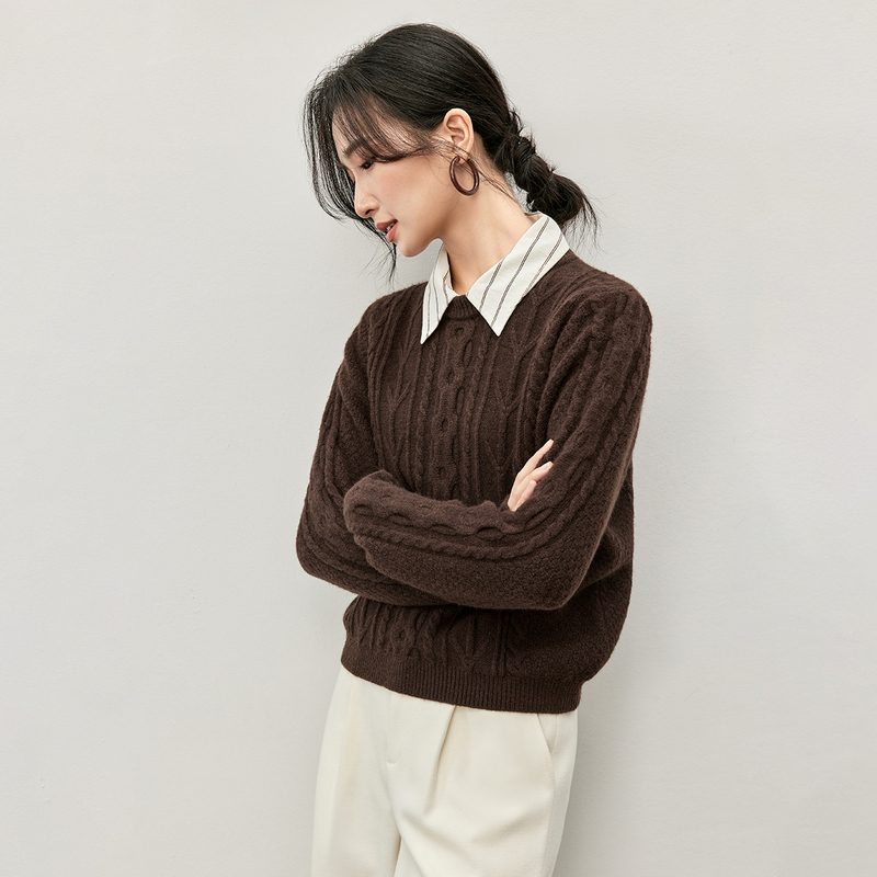 女款气质服装圆领毛衣小个子短款宽松正肩长袖上衣57306