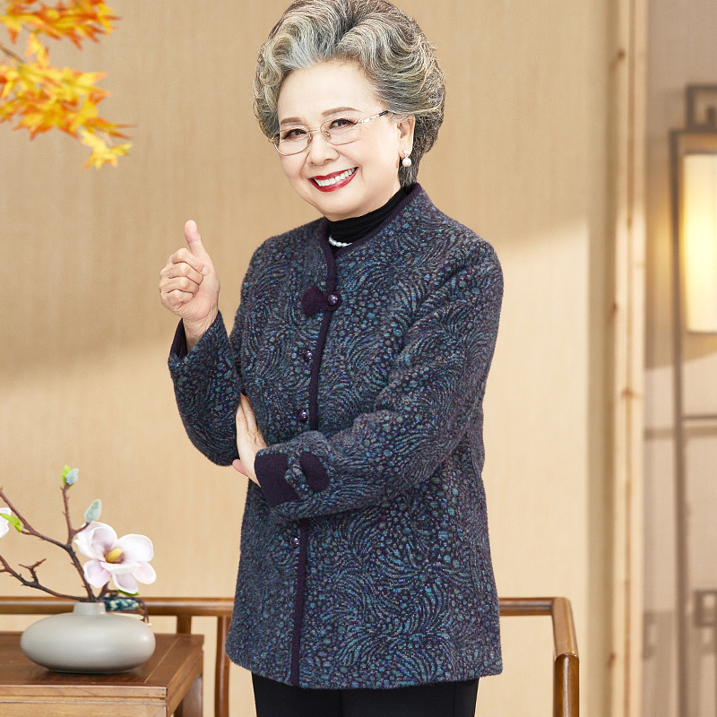 奶奶秋装外套短款老太太唐装呢子上衣60岁70老年人妈妈秋冬衣服女