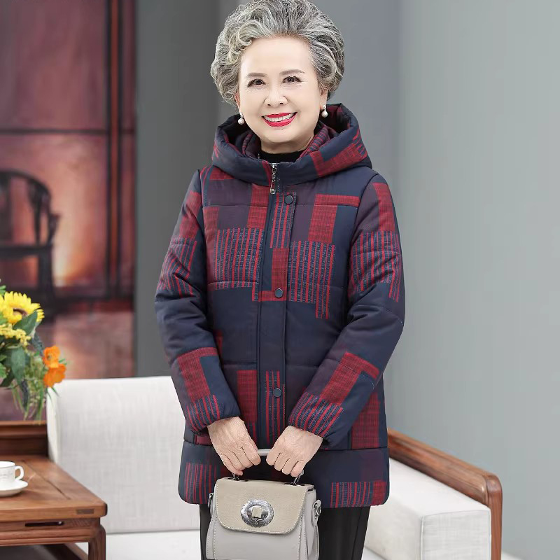 老年人妈妈冬装棉服外套60岁70奶奶冬季加厚连帽棉衣老太太棉袄