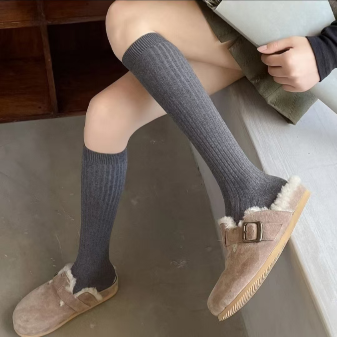 【星星手工轻奢女鞋专属】jk灰色小腿袜子女靴袜高筒显瘦袜子