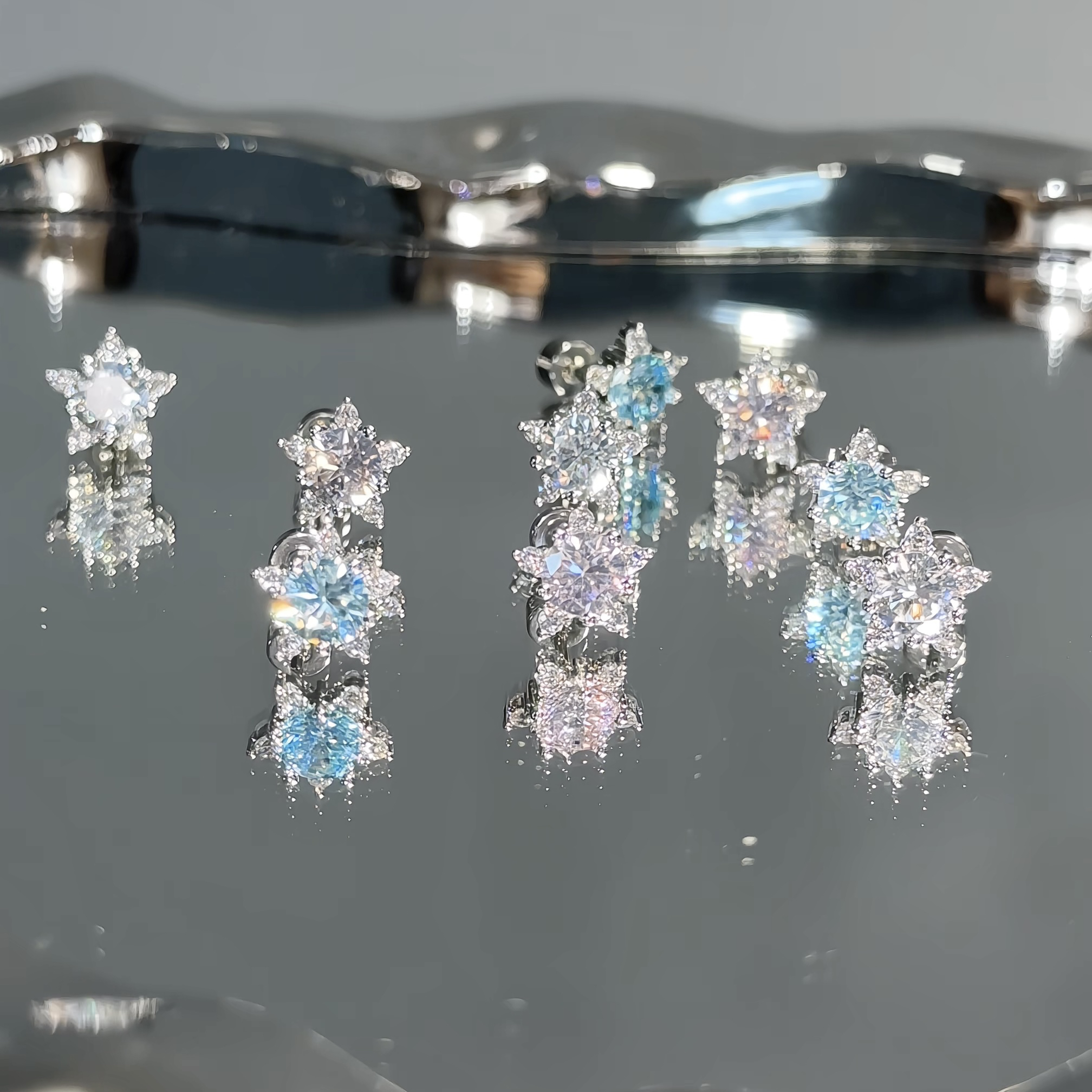 钛钢合成锆石耳饰 超闪的满锆星星耳钉 钛钢耳钉耳骨钉耳蜗钉