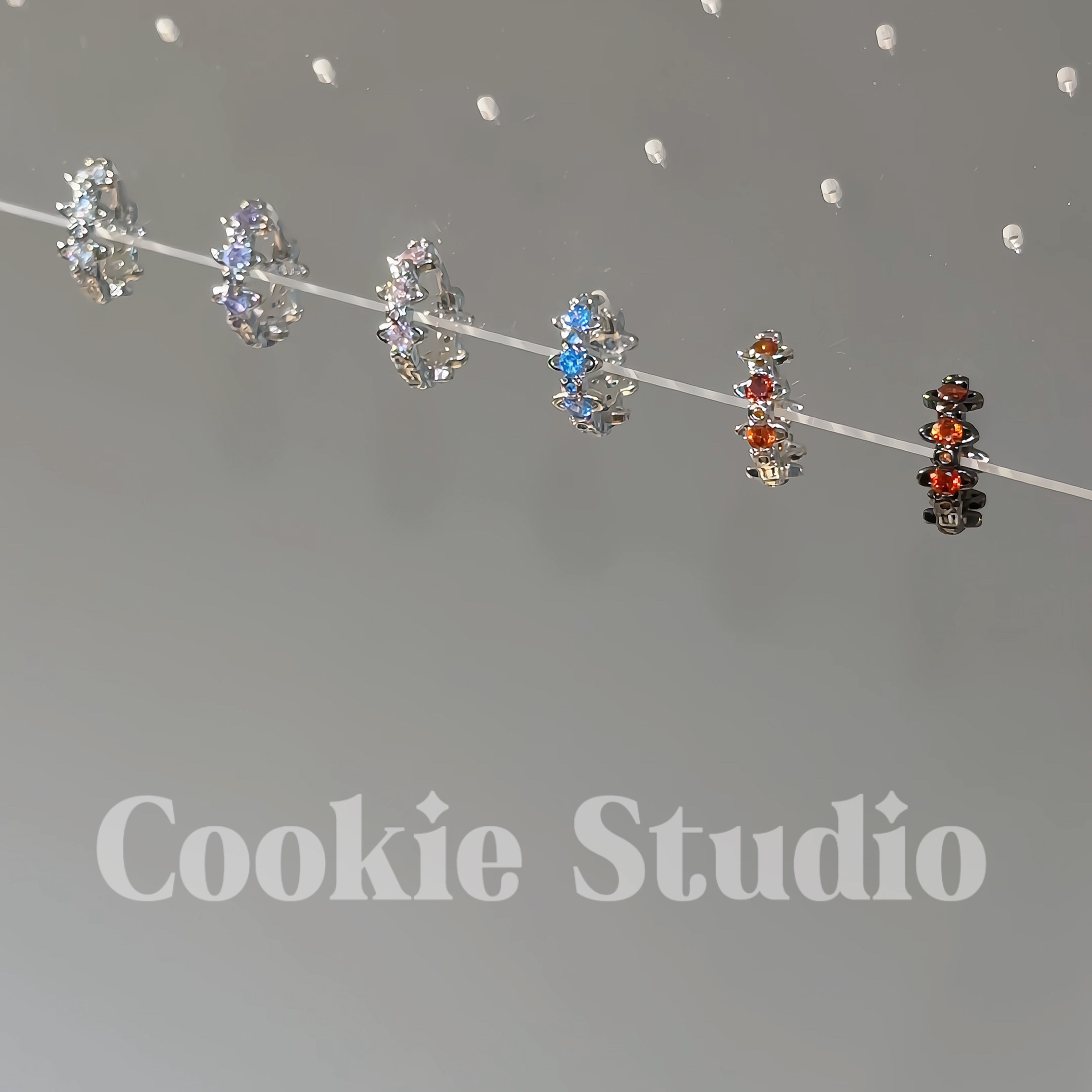 铜合金合成锆石耳饰 满满当当的土星耳扣耳垂耳骨钉耳环