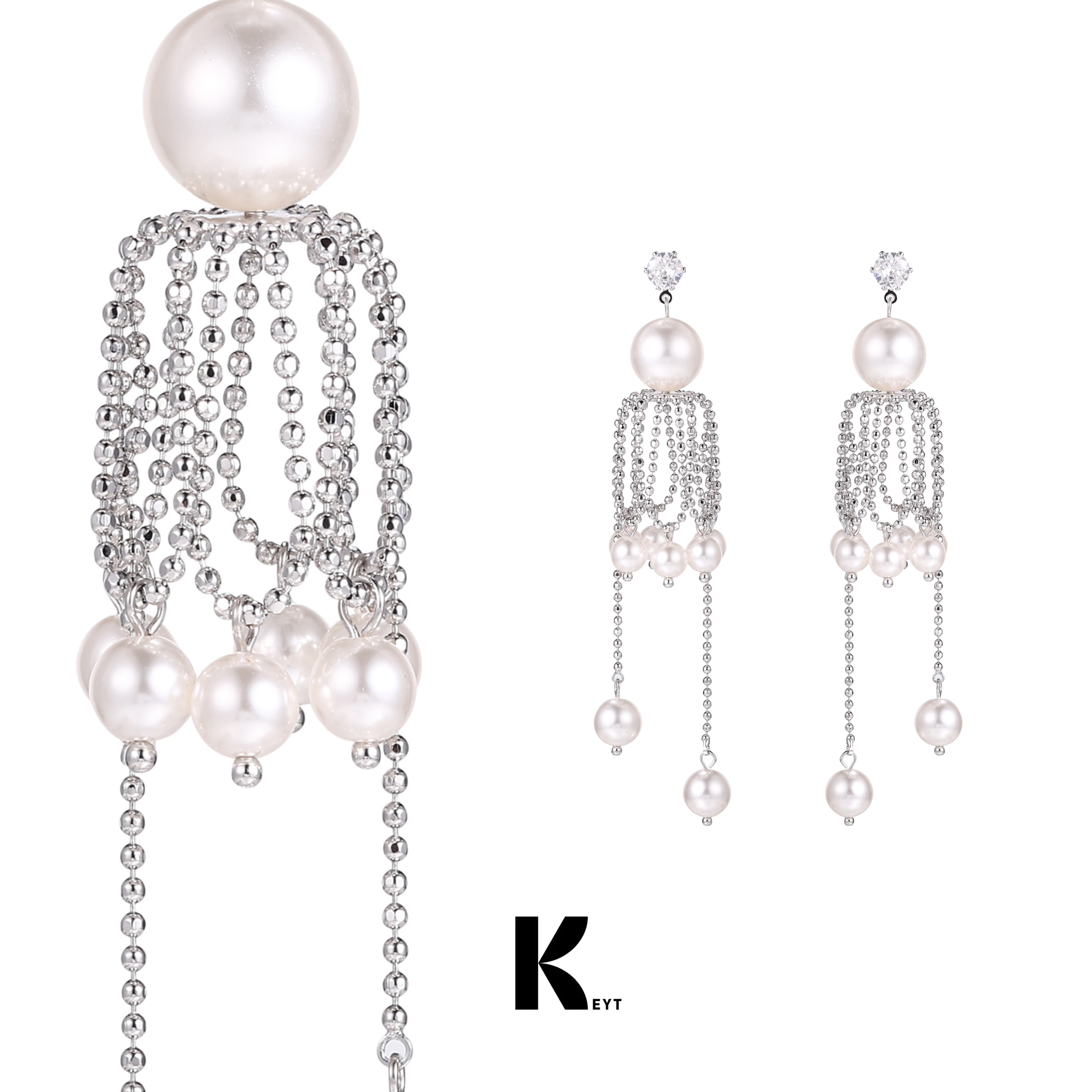 KEYT 铜合金耳饰 降落伞白珠流苏设计师耳饰