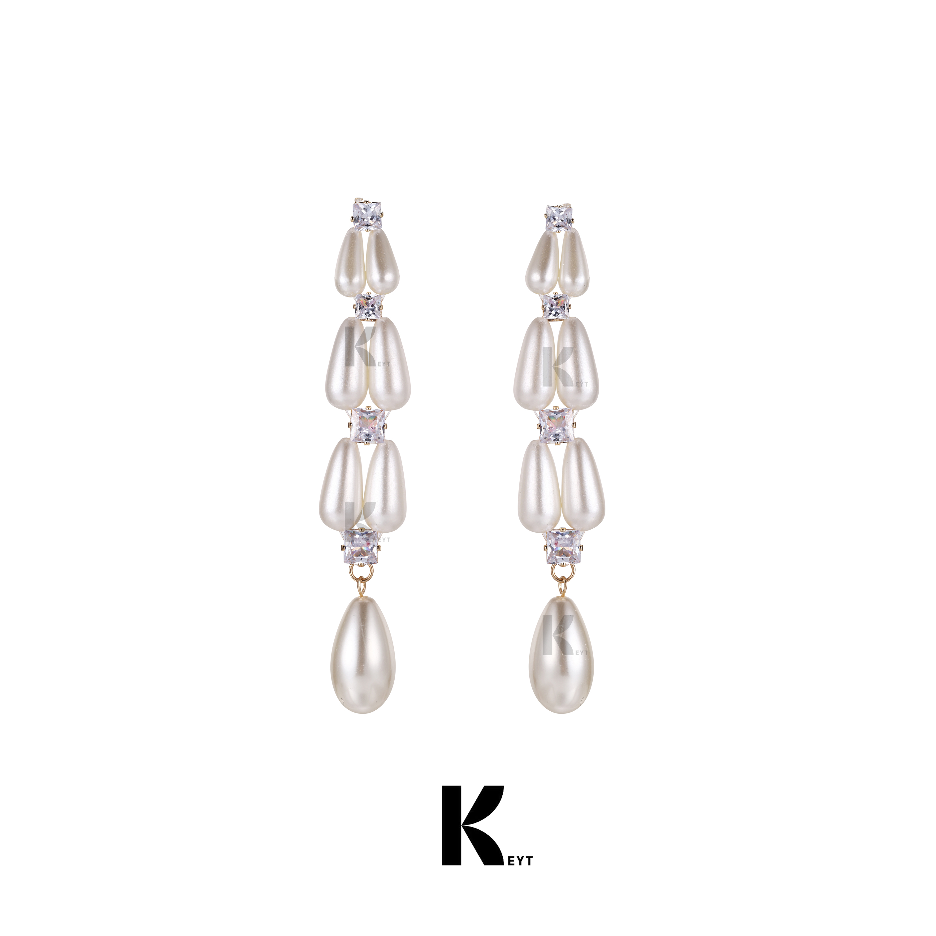 非金属仿珍珠耳饰 纯白女神手工编织气质复古法式简约长款耳环