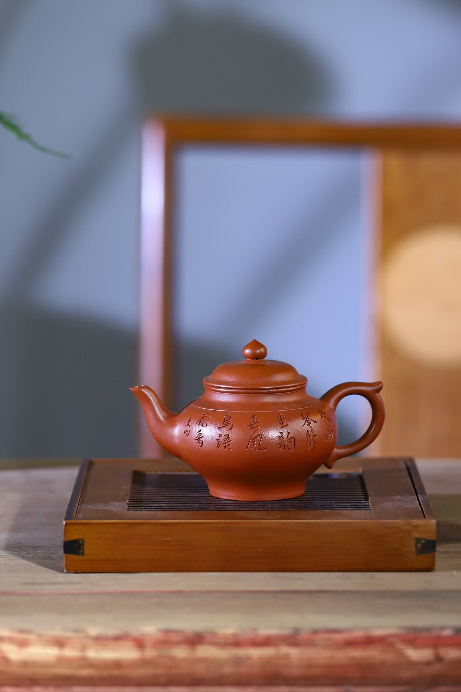 笑樱壶—原矿朱泥200cc，武老师全手工制，文心刻