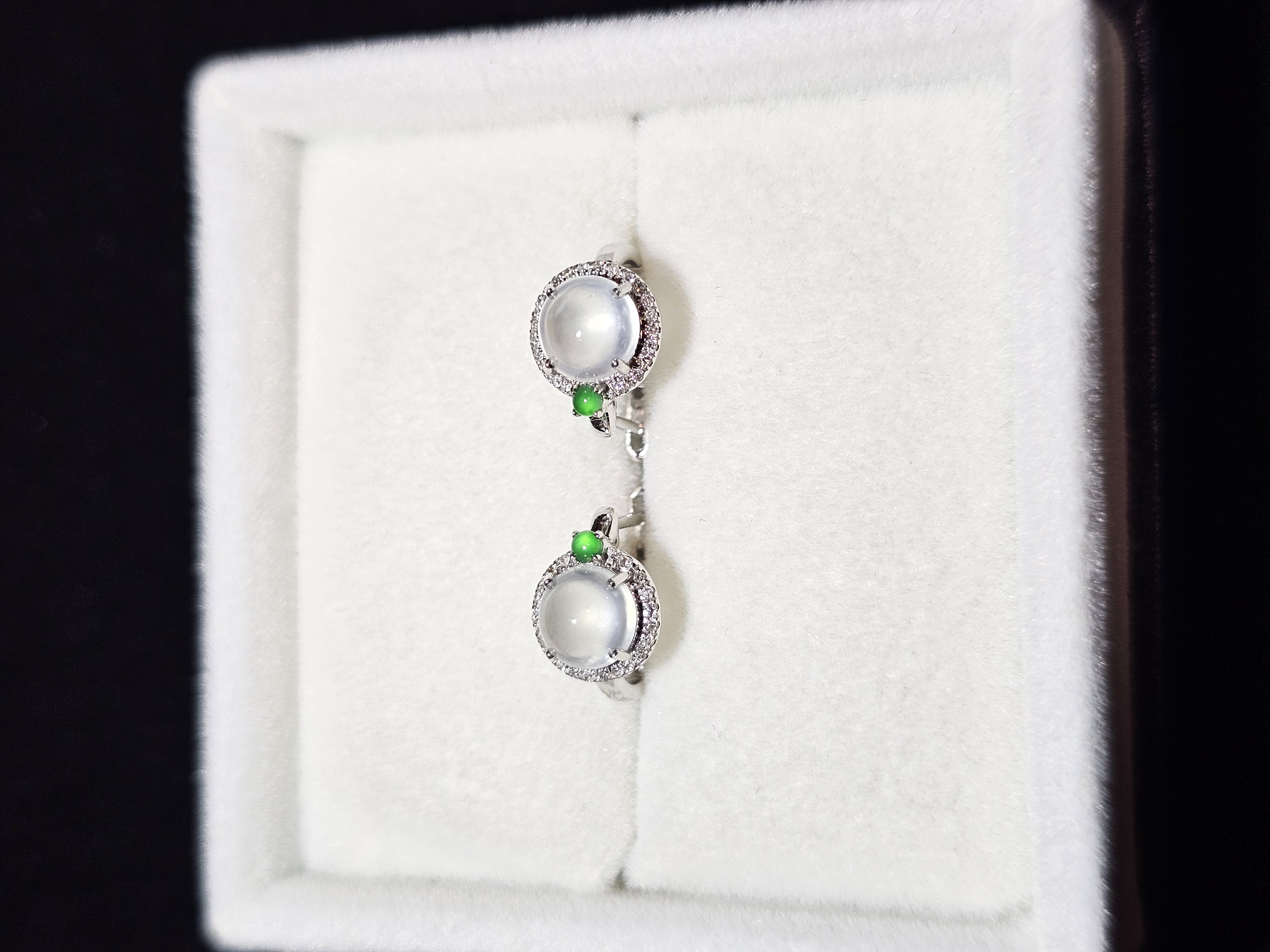 天然翡翠A货高冰玻璃18K金镶嵌伴钻精美精致百搭经典气质轻奢耳环