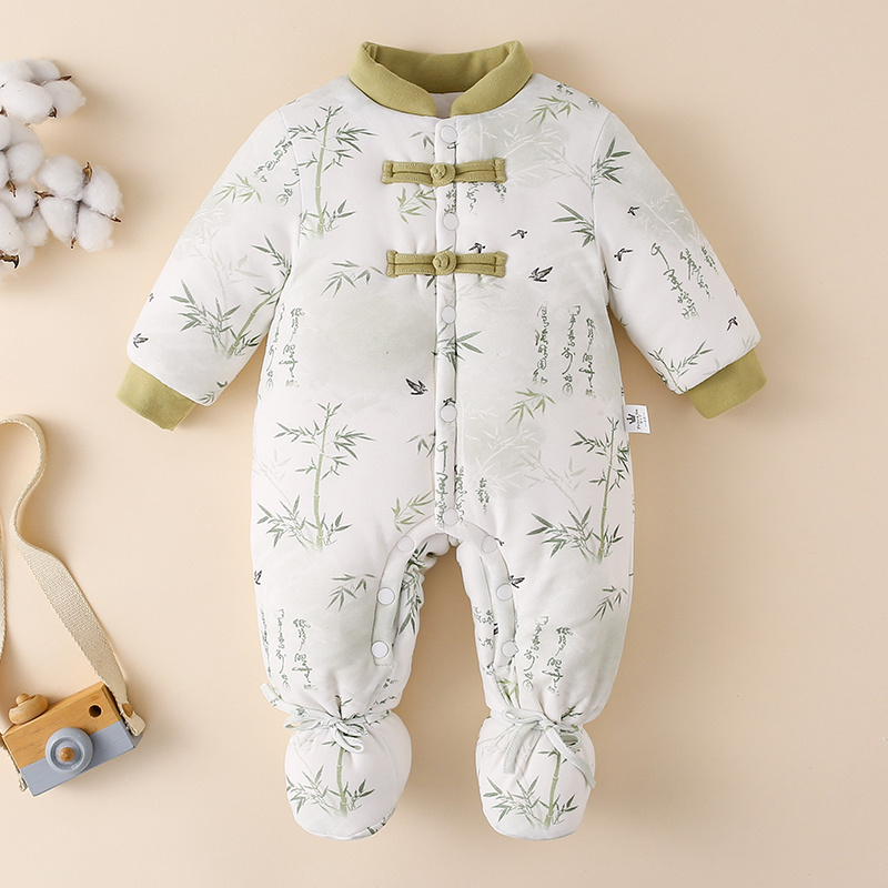 新生婴儿纯棉花手工包脚哈衣宝宝满月服新生儿手工连体衣宝宝爬服