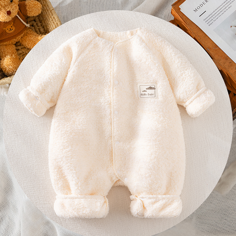 婴儿秋冬可爱连体衣宝宝冬季毛绒爬服儿童保暖睡衣冬装内衣可开档