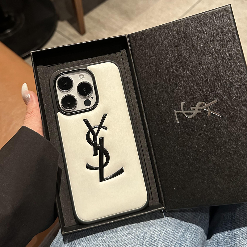 YSL苹果16promax手机壳新款iPhone15皮质14老花13防摔iPhone16pro