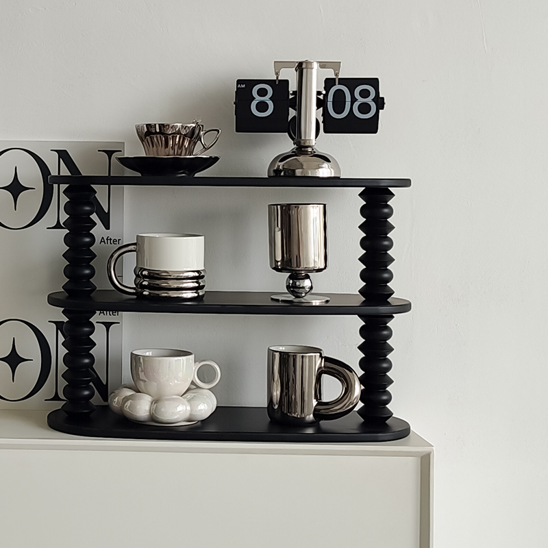 态生活复古风木质杯子收纳架落地家用桌面化妆品整理多层置物架