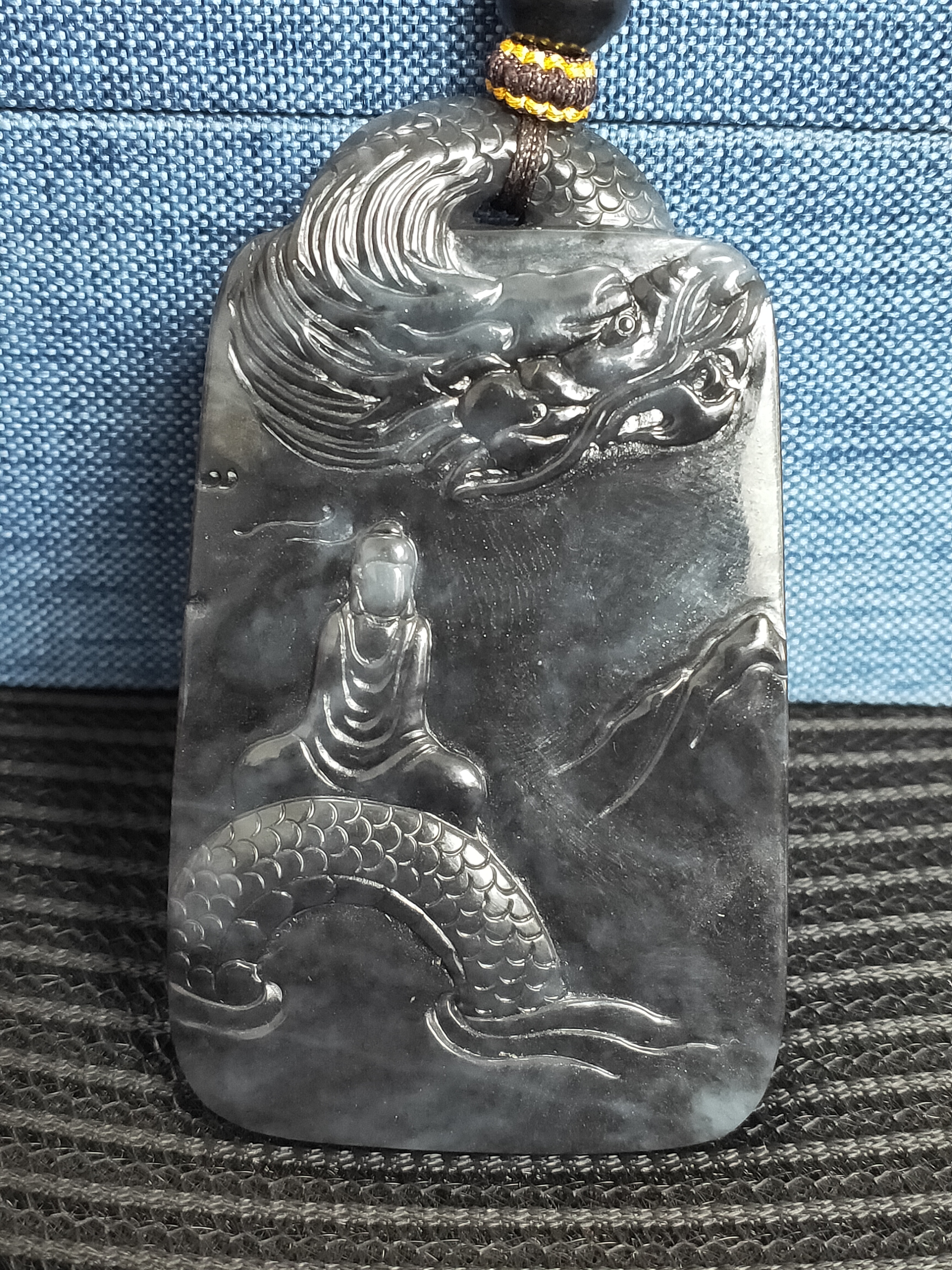 和田玉青花观音挂件