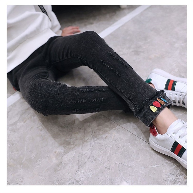 女童一体绒柔软加绒牛仔裤儿童中大童修身弹力加厚保暖小脚休闲裤