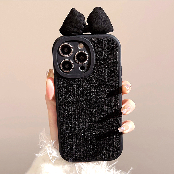 黑色苹果iPhone手机壳神器简约全包防摔毛绒爱心女款复古黑白日韩