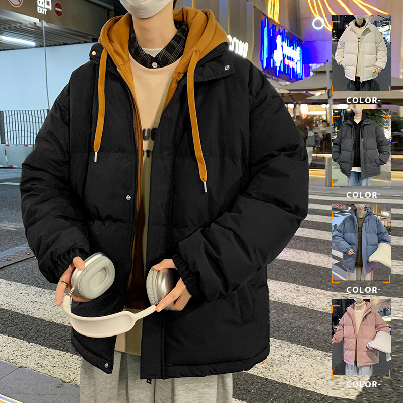 2023款假两件连帽棉服冬季加厚保暖潮牌休闲百搭男士外套面包服