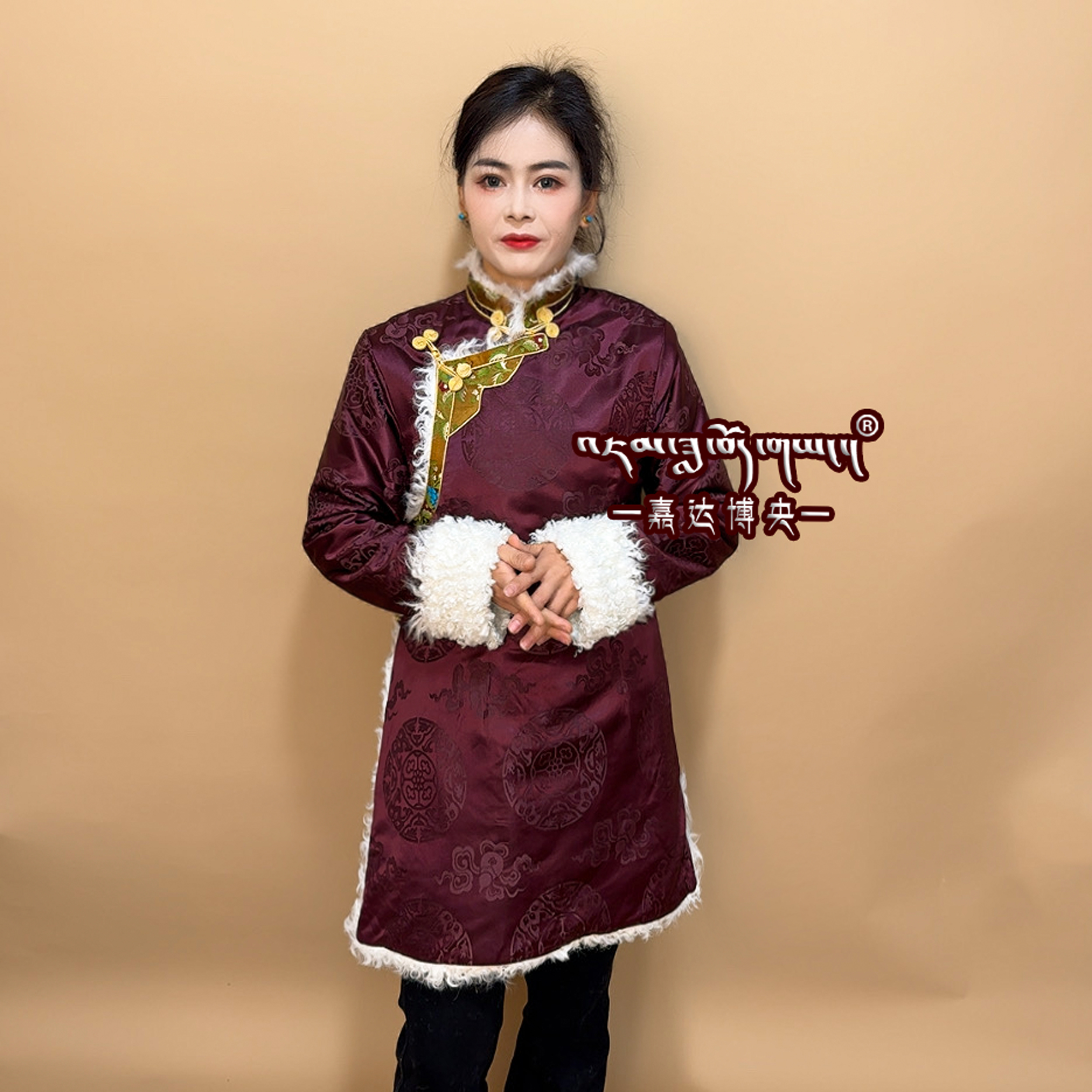 宝藏拉萨服加绒羊羔毛夹边藏装大衣女神过膝显瘦藏服棉衣保暖服
