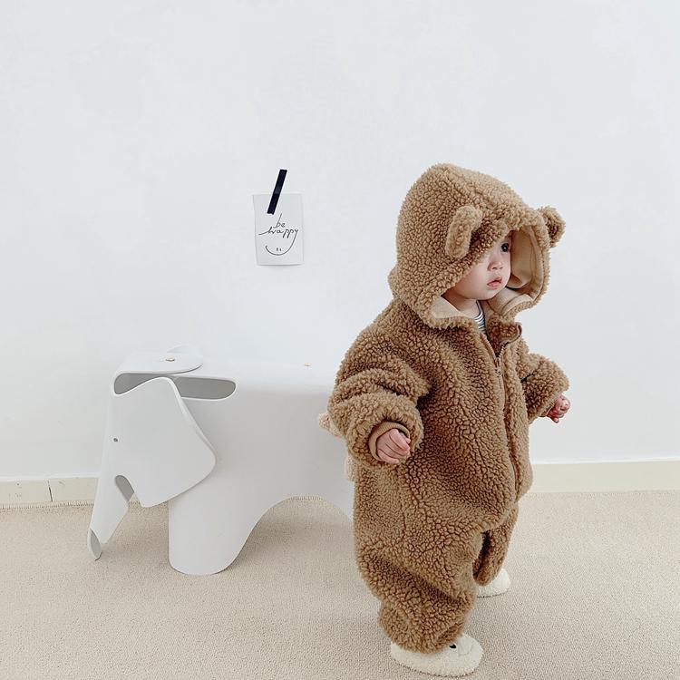 婴儿连体衣冬装外出抱衣毛毛女保暖可爱男宝宝爬爬服哈衣加绒加厚