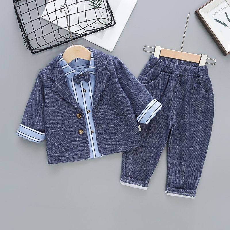 儿童西服深秋初冬男孩棉加厚小西装三件套宝宝潮流花童礼服套装