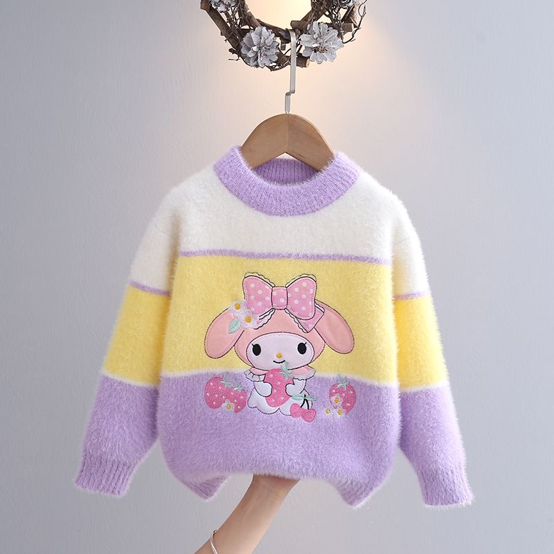 女童毛衣宝宝针织打底衫秋冬加厚水貂绒圆领套头卡通2023新款潮流