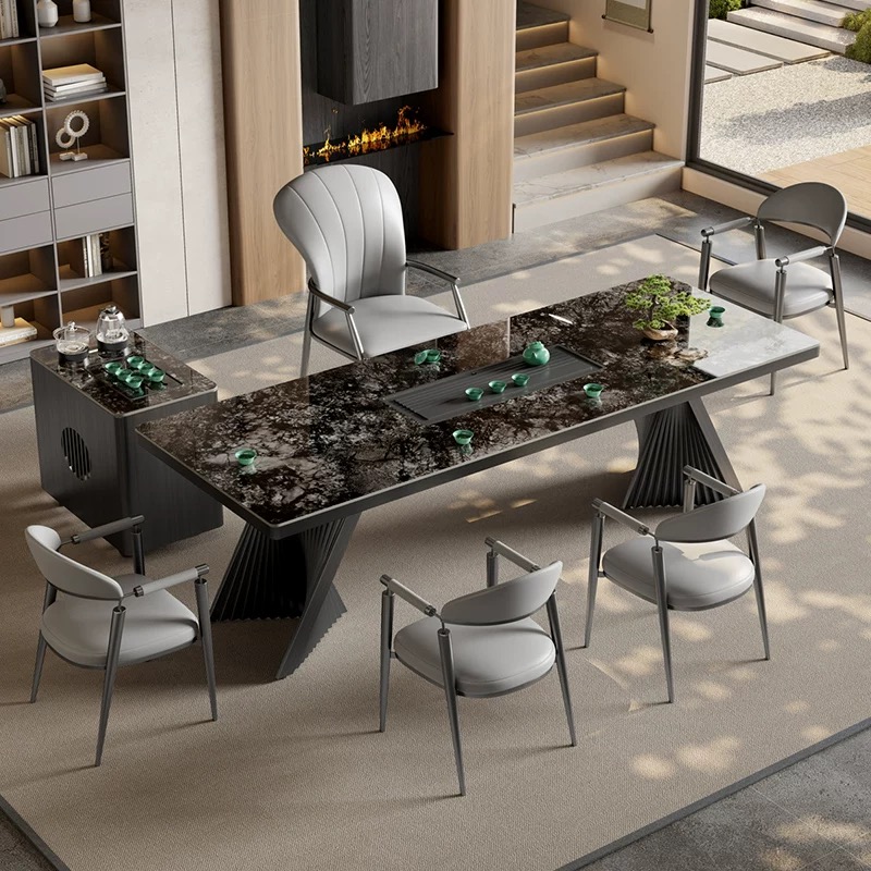 岩板茶桌椅组合高端奢石茶台办公室家用阳台现代轻奢超晶石泡茶桌