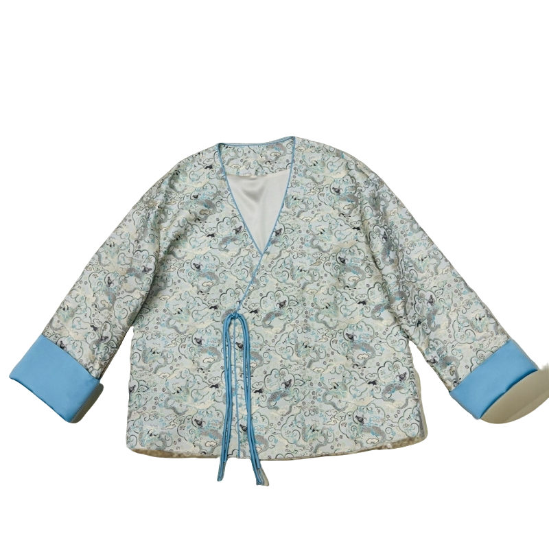 【天使缎府】上久楷牛首龙纹花型V领宋锦外套内衬