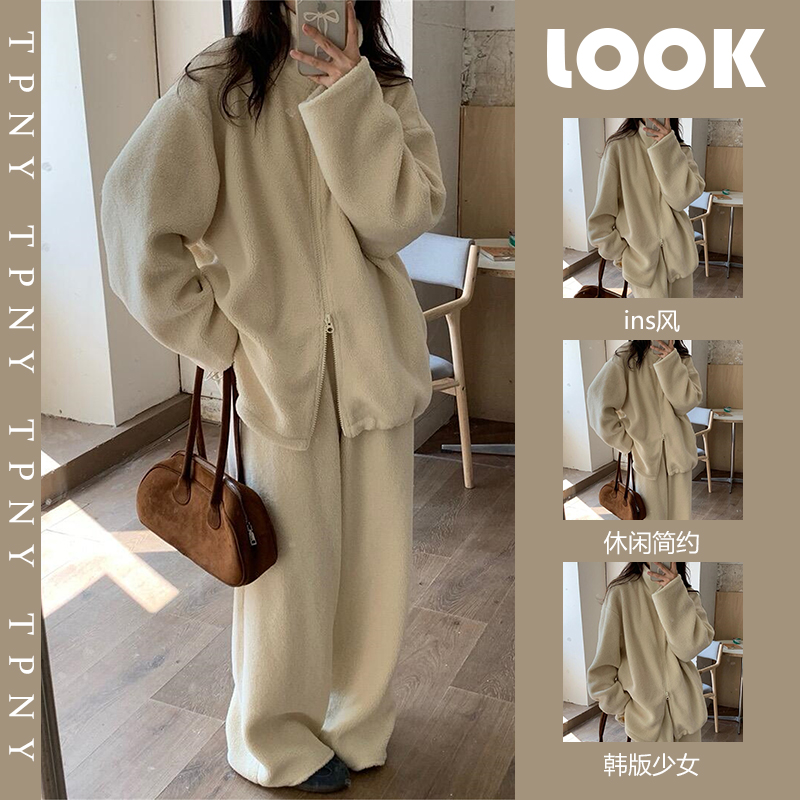 高级感气质纯色法兰绒睡衣女冬季保暖加厚2024开衫长裤家居服套装