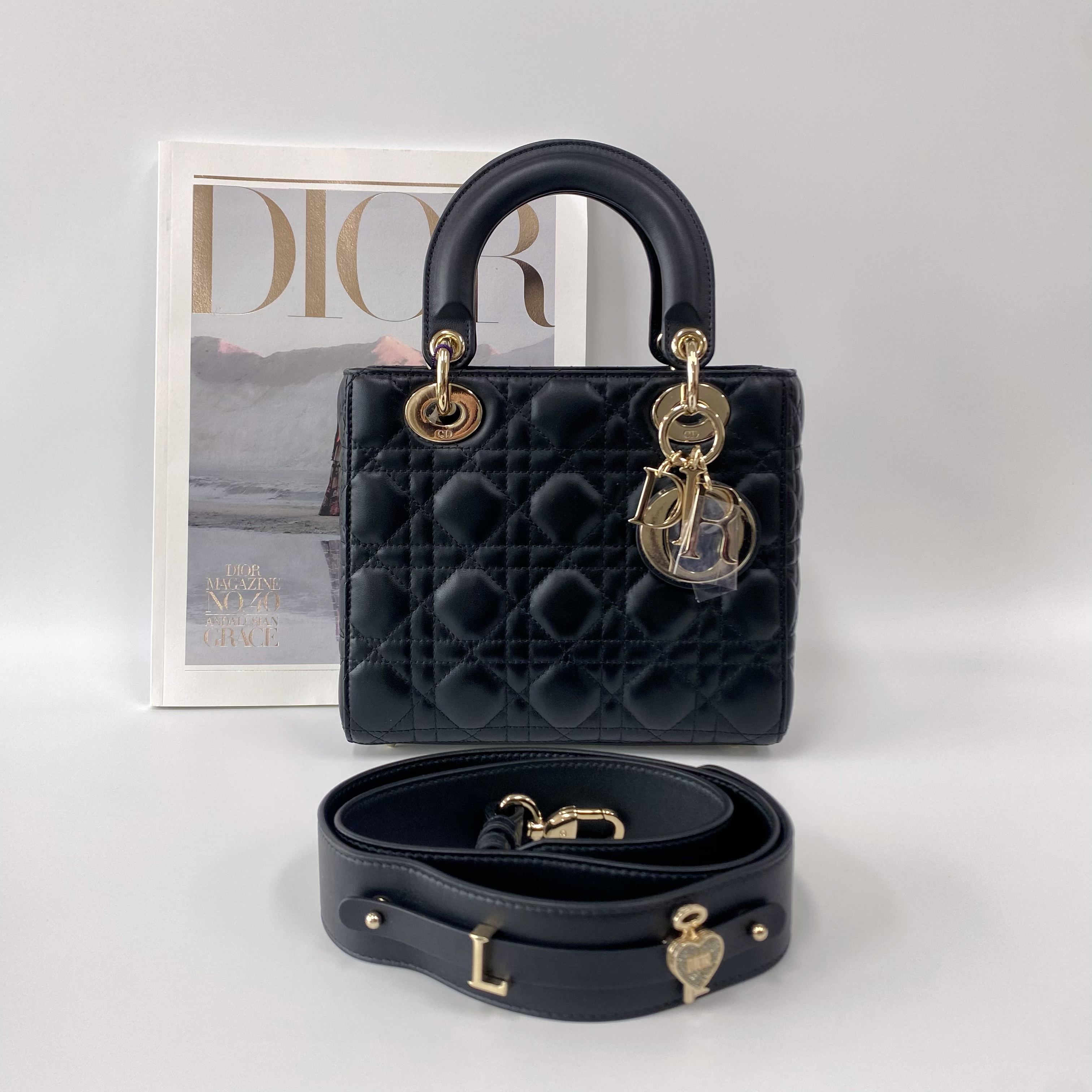 99新 DIOR/迪奥 99新 黑色金扣四格戴妃手提包 拆单勿拍