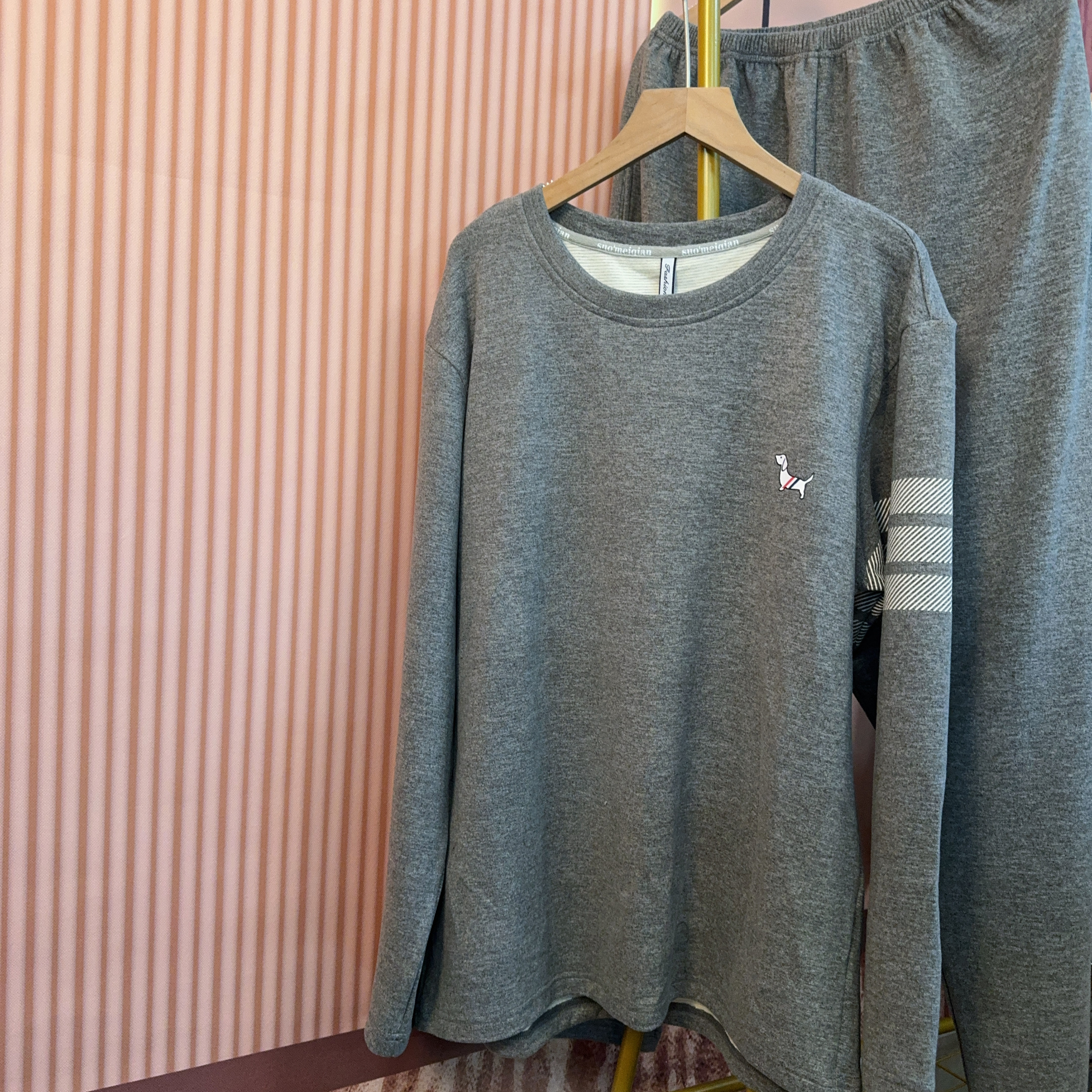 冬季加厚睡衣男新款爆款羊绒长袖长裤韩版百搭简约家居服（三条杠）