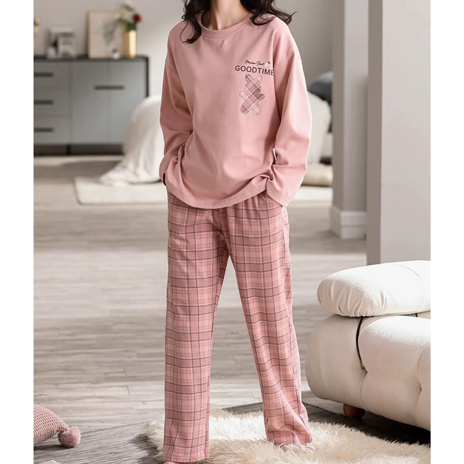 睡衣女冬季新款纯棉长袖长裤韩版甜美可外穿家居服套装（好运兔）