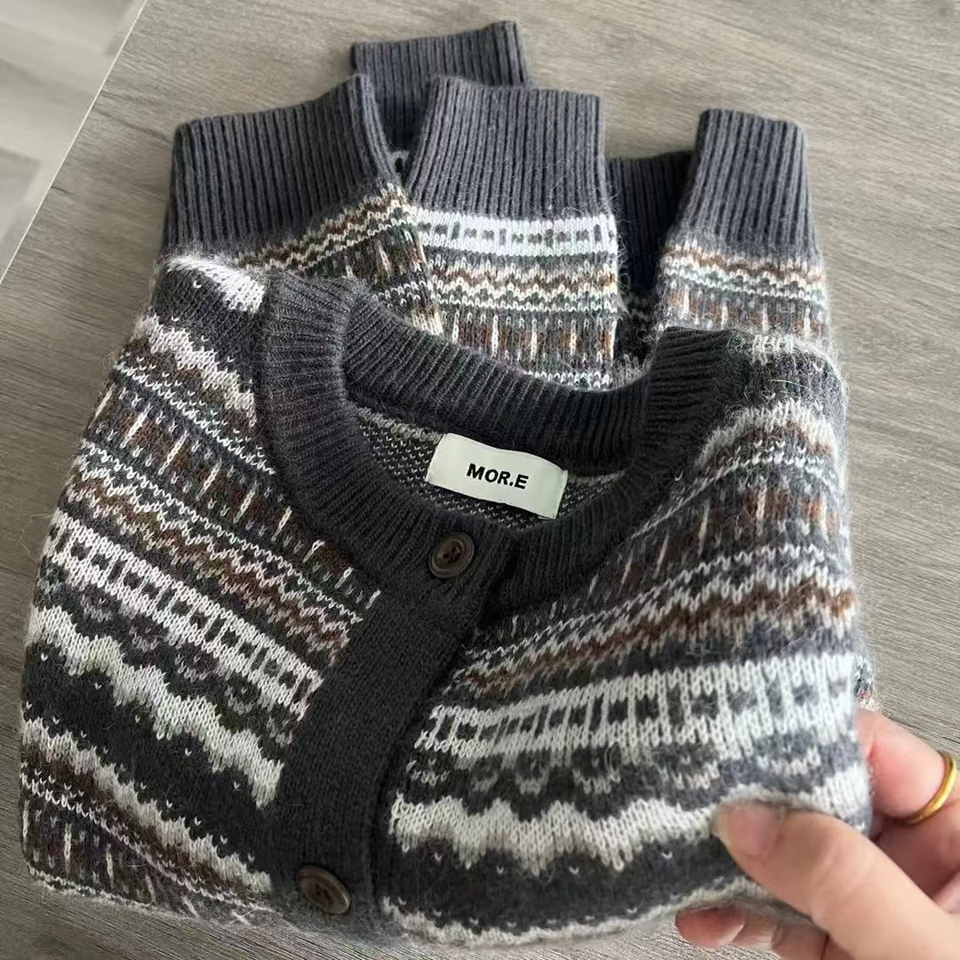 百搭韩系简约气质网红爆款针织加厚圆领开衫093