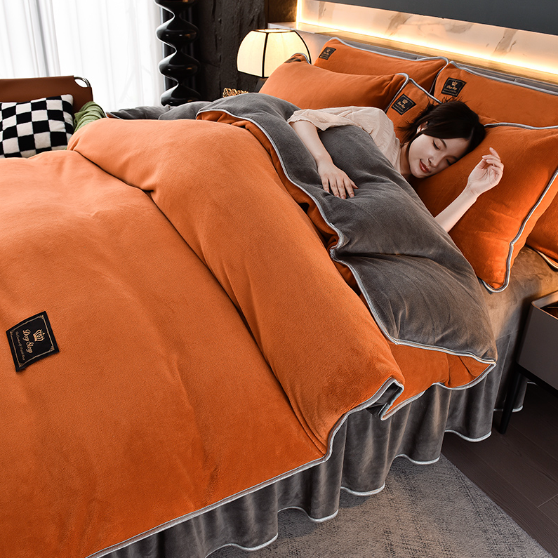 冬季保暖牛奶绒被套单件加绒加厚牛奶绒四件套简约纯色双面绒被罩
