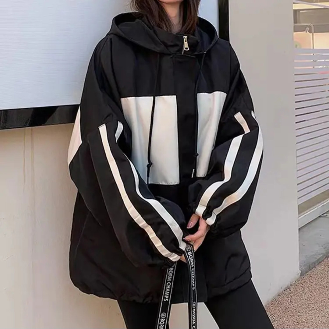 秋季显瘦显高宽松字母连帽情侣短外套拼接撞色上衣夹克休闲有里衬