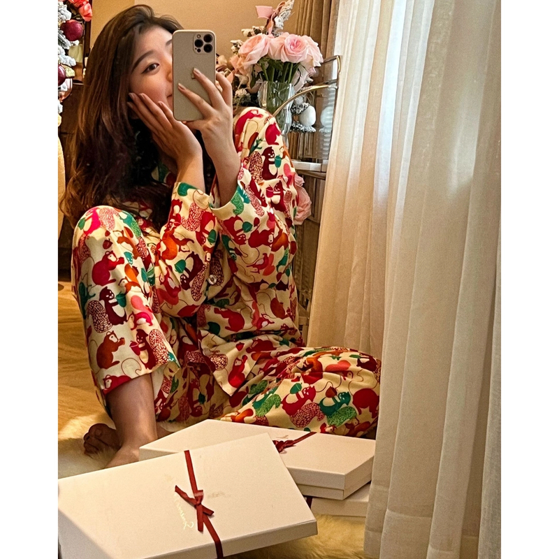 时梦也【松鼠派对】孩子圣诞新年主题亲子家居服套装 霉霉同款ins风