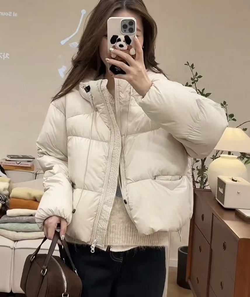 洋气泡芙蓬松连帽羽绒服女冬季加厚短款白鸭绒口袋3角外套