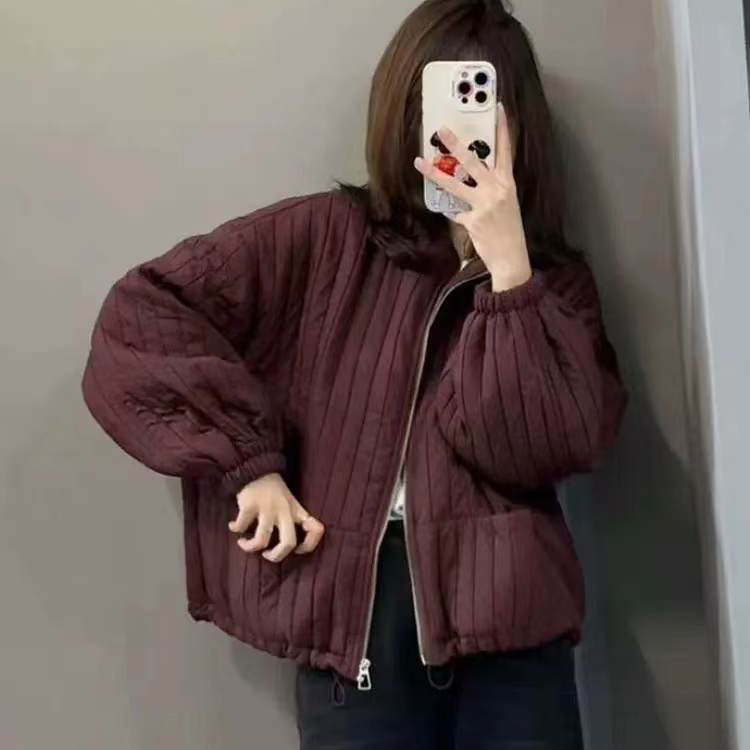 竖条纹洋气显瘦棉衣时尚百搭韩范休闲棉衣秋冬新款女外套上衣女