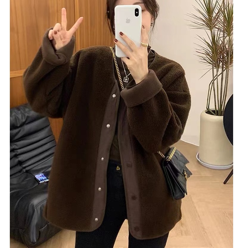 秋冬新款洋气双面绒颗粒绒外套显瘦休闲气质ins女外套洋气时尚