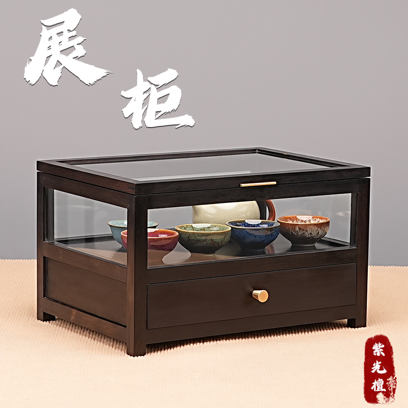 745新中式创意置物三层玻璃柜紫砂壶收纳橱柜简约展示台摆件家用