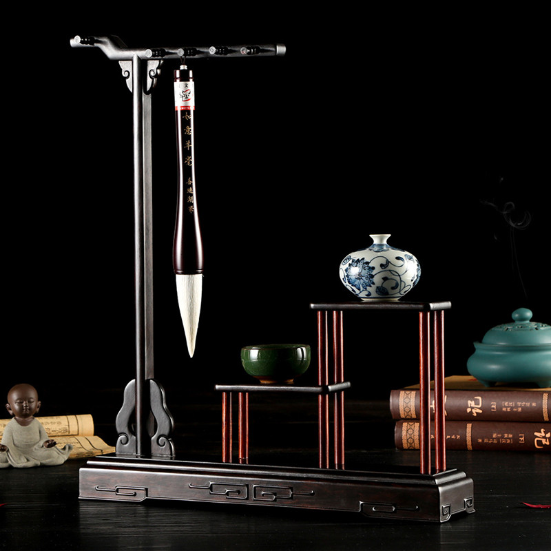 紫光檀创意毛笔架笔挂实木质毛笔架子文房四宝书法用品多功能架子